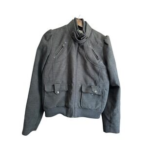 DECREE Women's Gray‎ Puffer Collar Bomber Jacket Size L/G